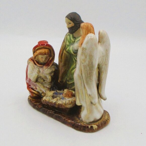 Holy Family Nativity Scene Figurine W/Angel 6" Hand-Painted Ceramic Christmas De - Picture 8 of 8